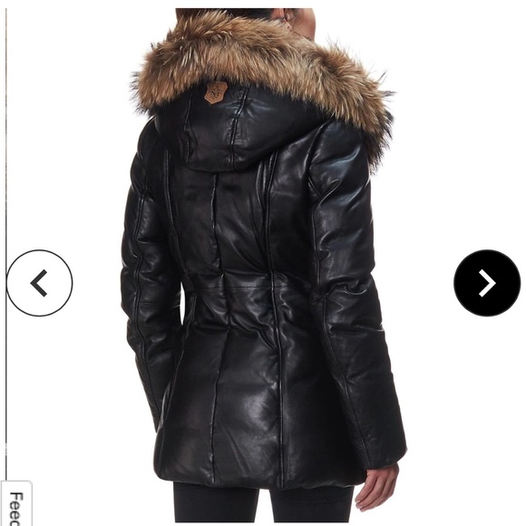 MACKAGE INGRID BLACK LEATHER DOWN COAT WITH FUR HOOD - Picture 14 of 14